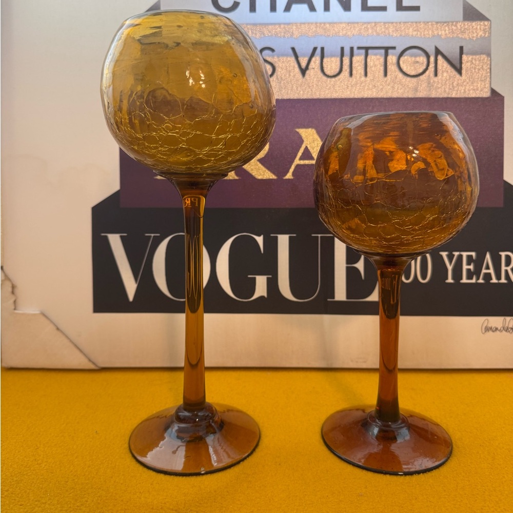Vintage Empoli mid century Italian hand blown amber glass pedestal compote